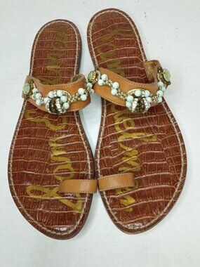 Sam Edelman Gillie Beaded Toe Ring Flat Sandals Women's Size 9.5M